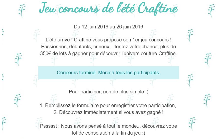 Jeu concours de l’été Craftine